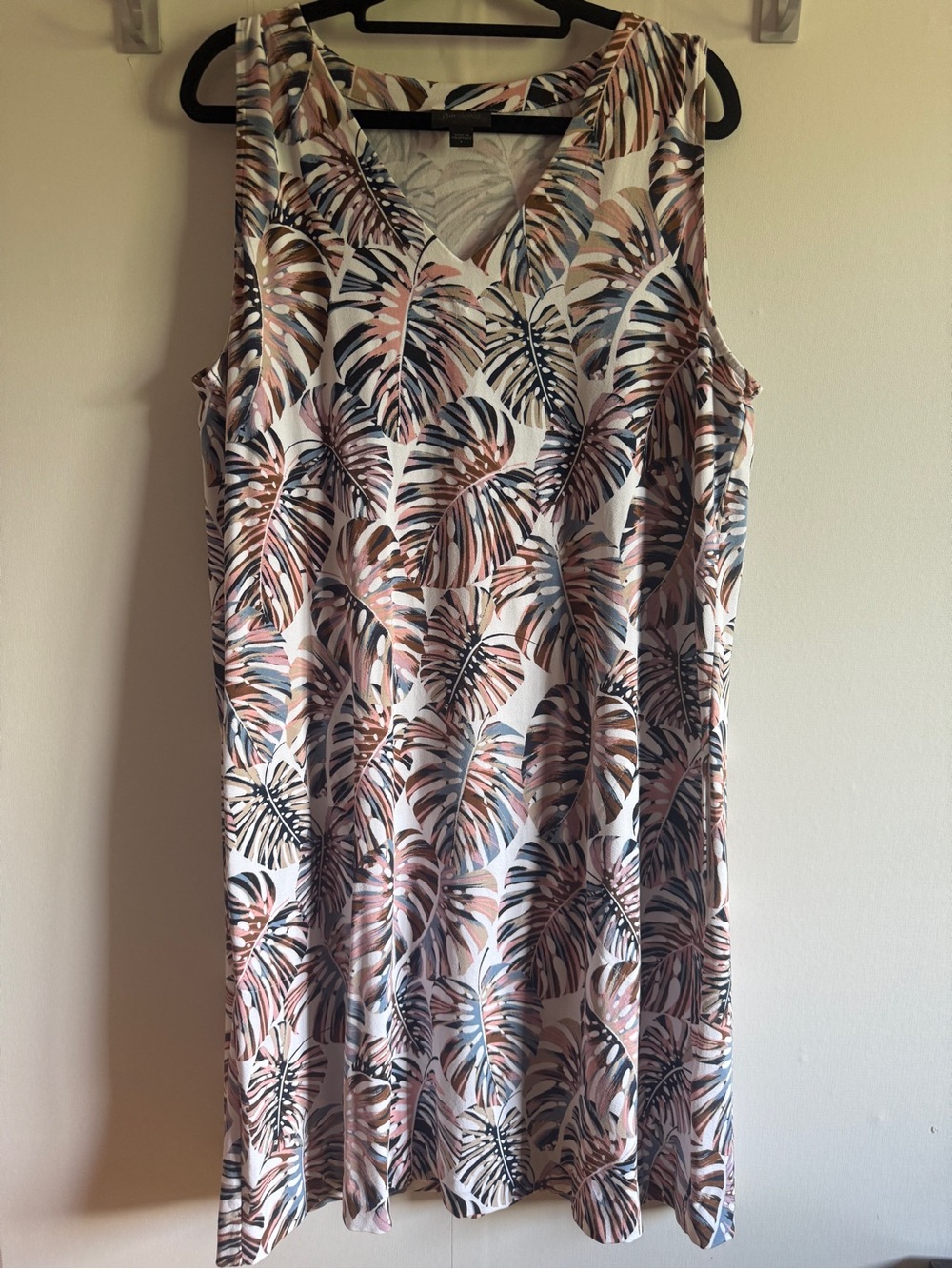 J Jill Wearever Tropical Palm Leaf Sleeveless Swing Dress Large Travel Rayon